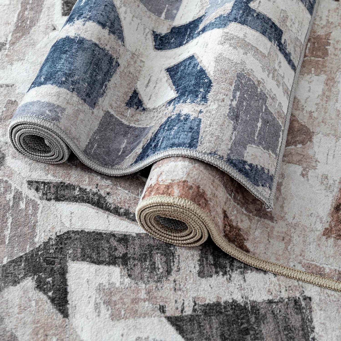 Blue 5X7 Area Rugs for Living Room Bedroom,Modern Abstract Large Carpet Washable Rugs 5X7 for Dining Room Office,Non Slip Print Faux Wool Thin 5 by 7 Indoor Nursery Kids Home Pet & Child Friendly