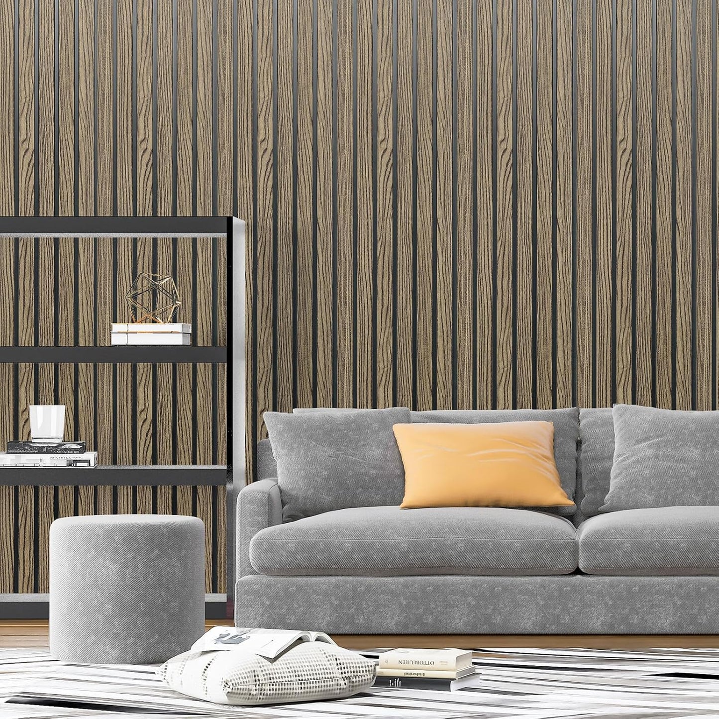 Art3d 4-Pack Glue-On Six-Grid Wainscoting Panel for Interior Wall Decor - 104 x 12 Inch Polystyrene Ultralight Slim Slat Wall Panels for Living Room Bedroom, Walnut