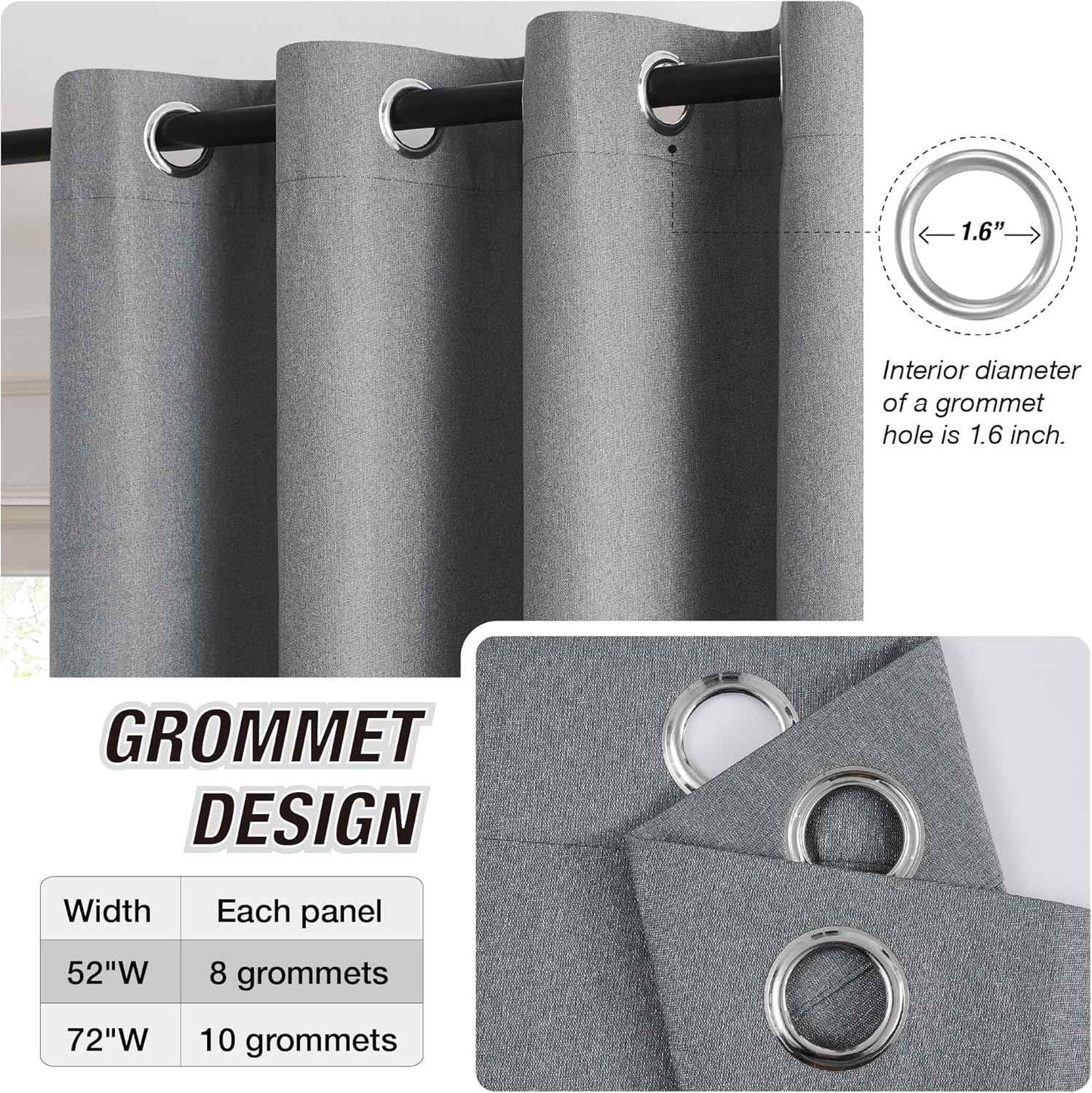 Gray Linen Blackout Curtains 120 Inches Long for Extra Tall Windows, Thermal Insulated Sound Dampening Privacy Grommet Window Covering for Living Room Kitchen,52" W x 120" L,10 FT,2 Panels,Grey