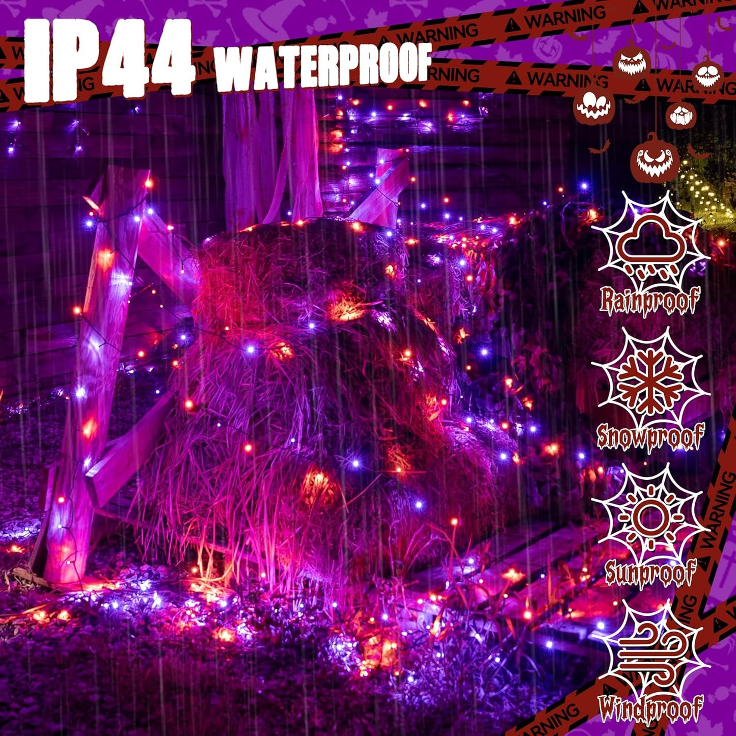 Ollny Halloween Lights Outdoor, 100 LED 33FT Orange and Purple Halloween Decorations with 8 Modes Timer, Plug in String Lights for Indoor Bedroom Home Party Outside