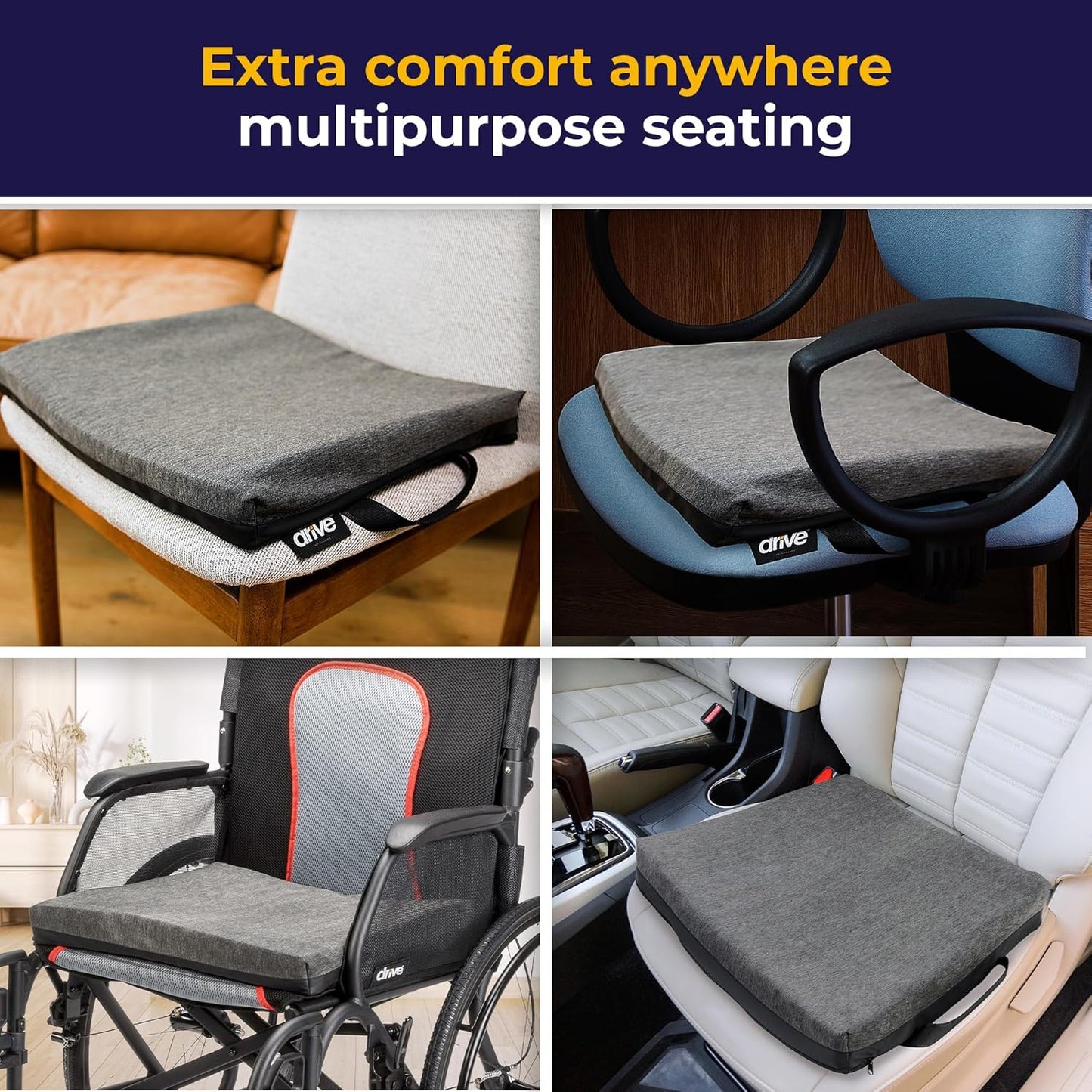 Drive Medical DualEase Gel Seat Chair Cushion for Wheelchair, Office Chairs & More, 16 Inch 2-Sided Pressure Relieving Cushion with Cooling Airflow, Machine Washable Cover, 2-Year Warranty