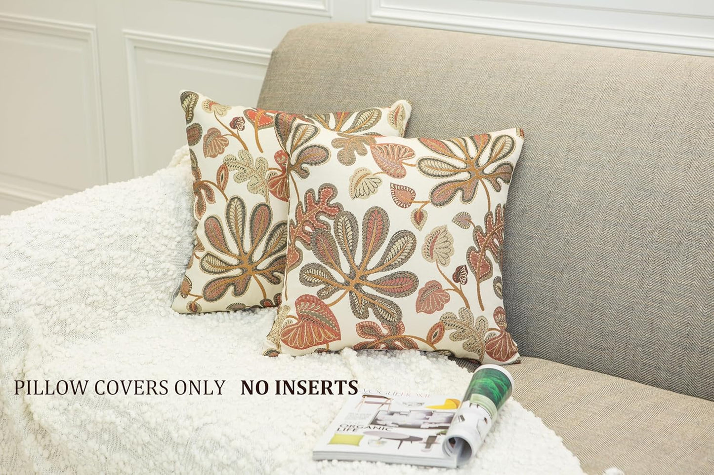 Set of 2 Jacquard Tropical Leaf Pattern Throw Pillow Covers Decorative Pillowcase 20X20 Inches,Coral Cream