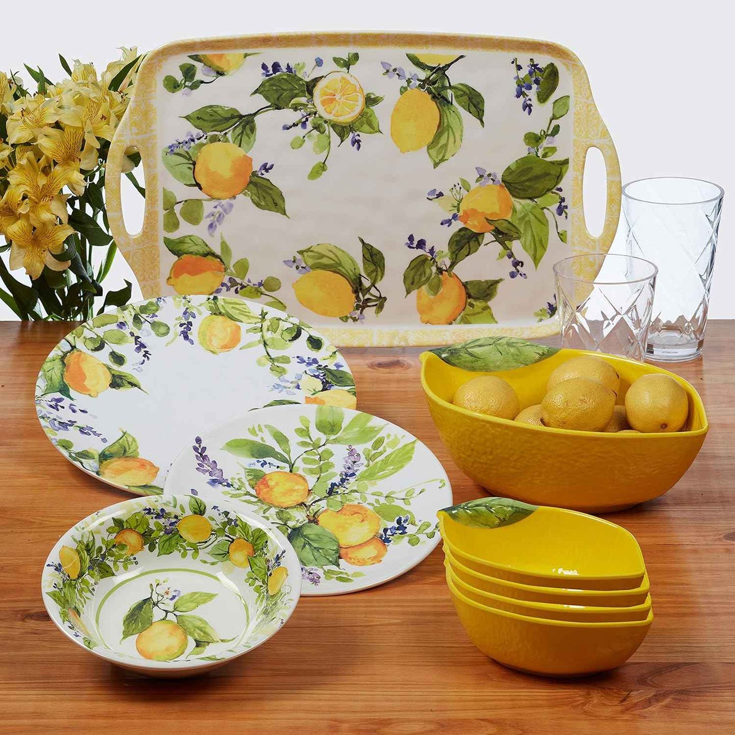 Lemon Zest Melamine Dinner Plates Set of 6 – Unbreakable Outdoor Plates for Patio Dining, Garden Parties, BBQs, RV Camping, Farmhouse Kitchen, and Everyday Family Meals