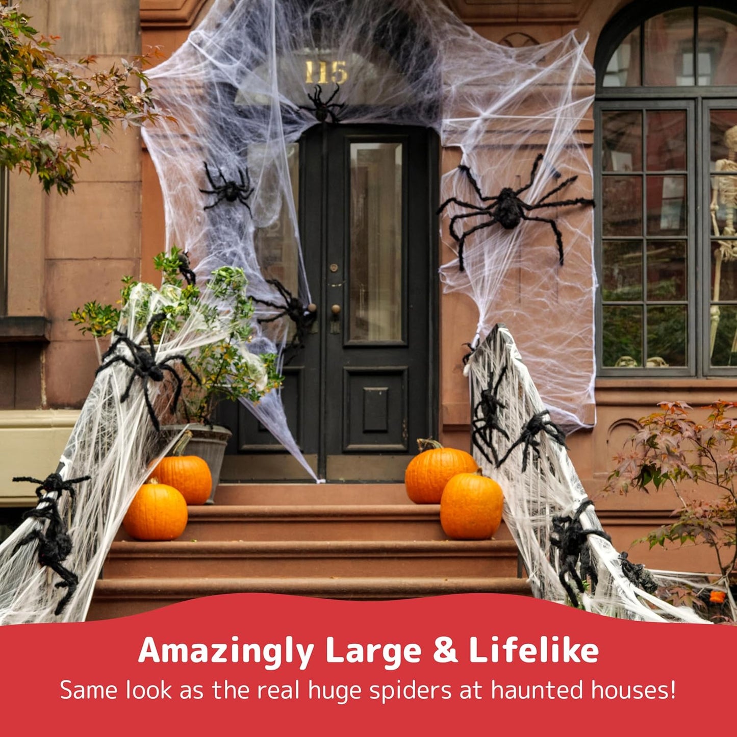 PREXTEX Halloween Spider with Light Up Eyes (LED Lights) - Decorations 4 Ft Hairy Spider Prop with Giant LED Red Eyes - Halloween Decor for Indoor, Outdoor, Golf Cart, Wall - Door Hanger