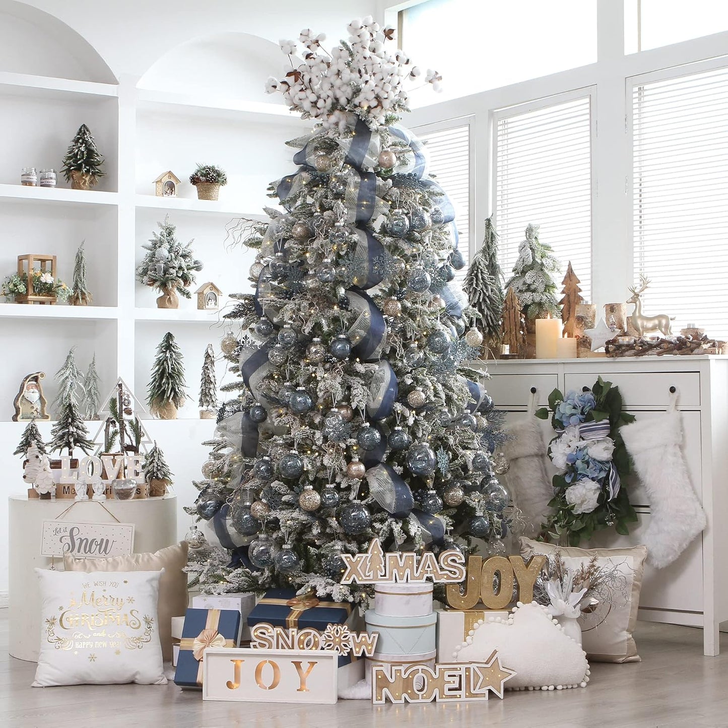 Sea Team Shatterproof Clear Plastic Christmas Ball Ornaments Decorative Xmas Balls Baubles Set with Stuffed Delicate Decorations (60mm/2.36 inch 30-Pack, Stone Blue)