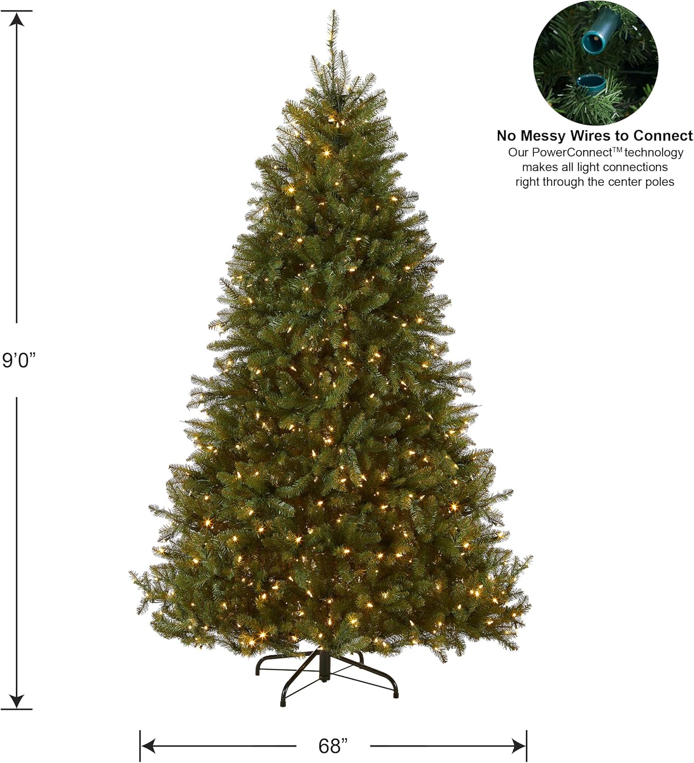 National Tree Company Pre-Lit Artificial Full Christmas Tree, Green, Dual Color LED Lights, Includes PowerConnect and Stand, 9 Feet