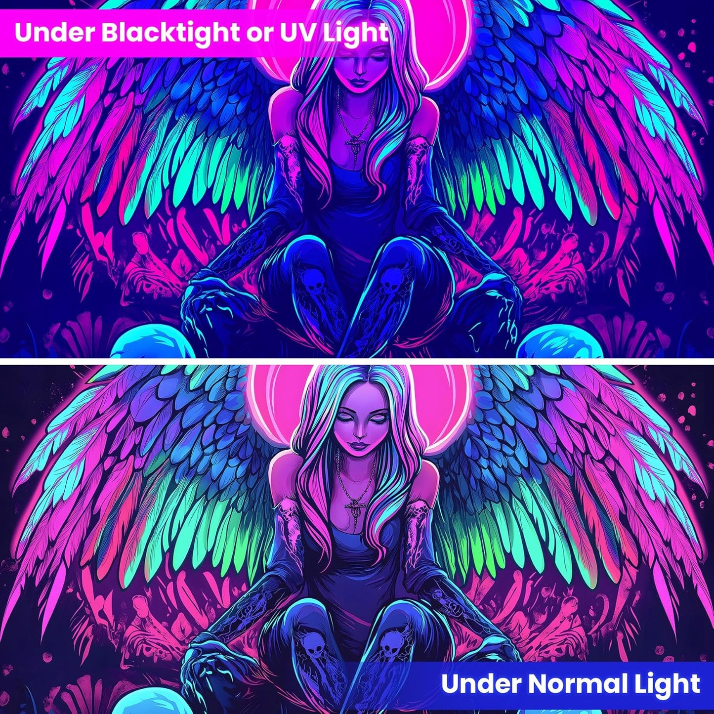 Blacklight Tapestry,WingTapestry Glow In The Dark,UV Reactive Black Light Upright Posters Wall Hanging for Bedroom Dorm Living Room Backdrop Decor (wing4, 90L" x 70W")
