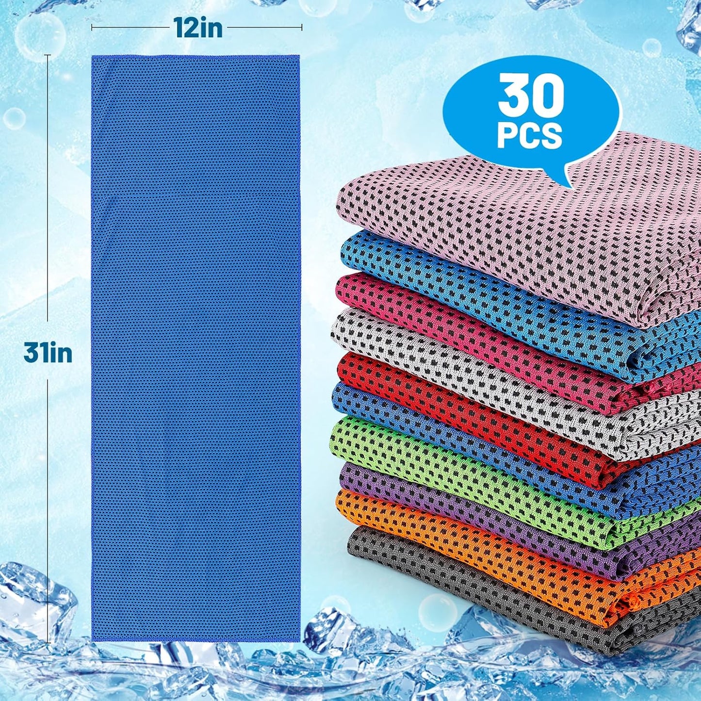 MADHOLLY 30 Packs Cooling Towels for Neck and Face - 31"x12" Bulk Breathable Cooling Towel for Hot Weather, Sweat Neck Wraps for Camping, Workout, Fitness Gym, Yoga, 10 Colors