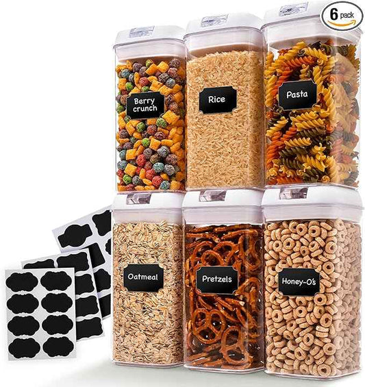 Cheer Collection Airtight Food Storage Containers, Kitchen Storage Containers for Pantry, Set of 6 Food Containers with Lids Airtight, Pantry Storage Containers & Organizers with Lids, 12L, White