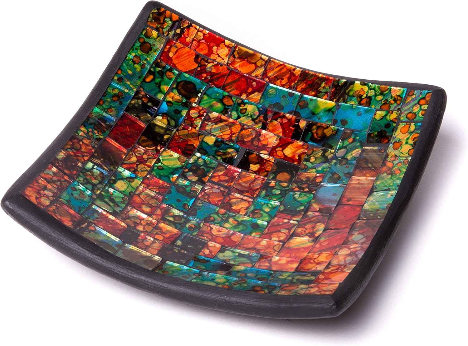 Red Co. Glass Mosaic Ceramic Catch-All Tray, Decorative Accent and Centerpiece Plate - Squared 8 inches