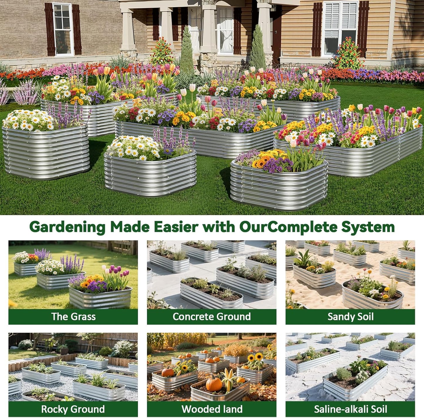 2 Pack Tall 2x2FT Corrugated Galvanized Steel Raised Garden Bed Outdoor, Metal Above Ground Garden Bed for Vegetables and Flowers, Raised Beds for Gardening-2x2FTx16inch