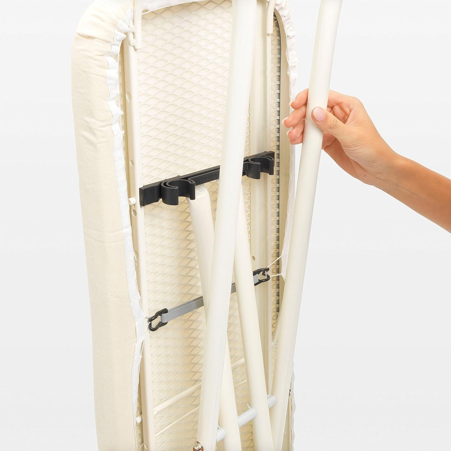 Brabantia Size B Ironing Board (49x15 in) 7 Height Options, Adjustable Steam Iron Rest Holder (Ecru) Non-Slip Feet, Anti-Collapse Child Locks