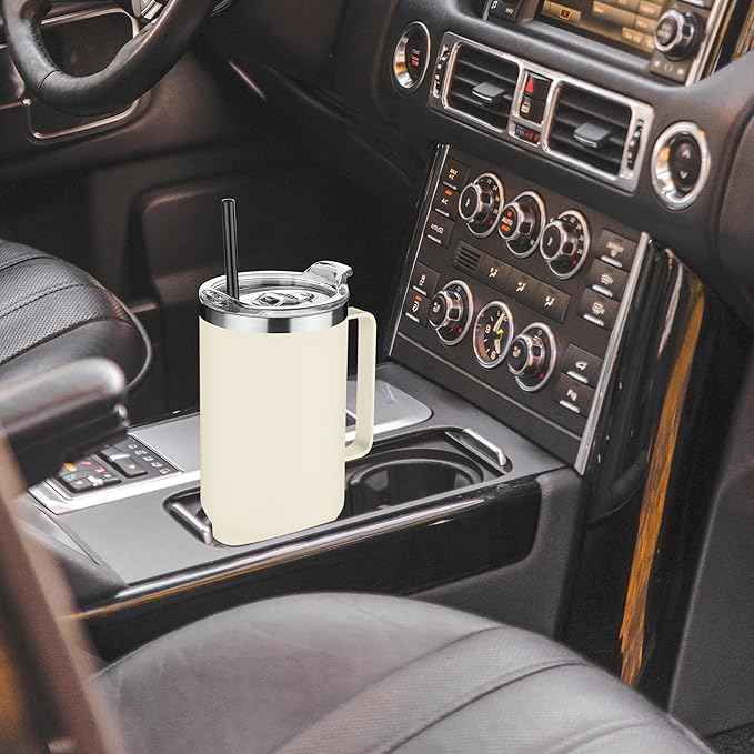 HASLE OUTFITTERS 40 oz Stainless Steel Tumbler with Handle, Vacuum Insulated Tumblers Bulk, Reusable Double Wall Travel Coffee Mug, Durable Powder Coated Water Bottle(Beige, 1)