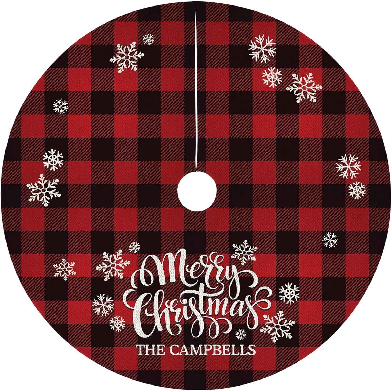Let's Make Memories Personalized Buffalo Plaid Christmas Tree Skirt - Family Holiday Decor