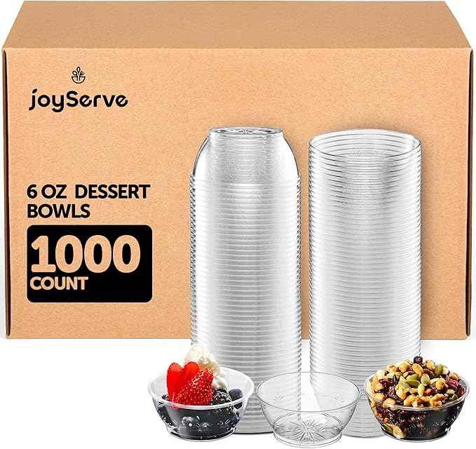 Clear Mini Plastic Bowls - (Bulk Case Pack of 1000) 6 Oz Disposable Premium Hard Plastic Dessert Bowls for Serving, Weddings, Catering, Parties, Ice Cream, Salsa, Home or Event Party Supplies