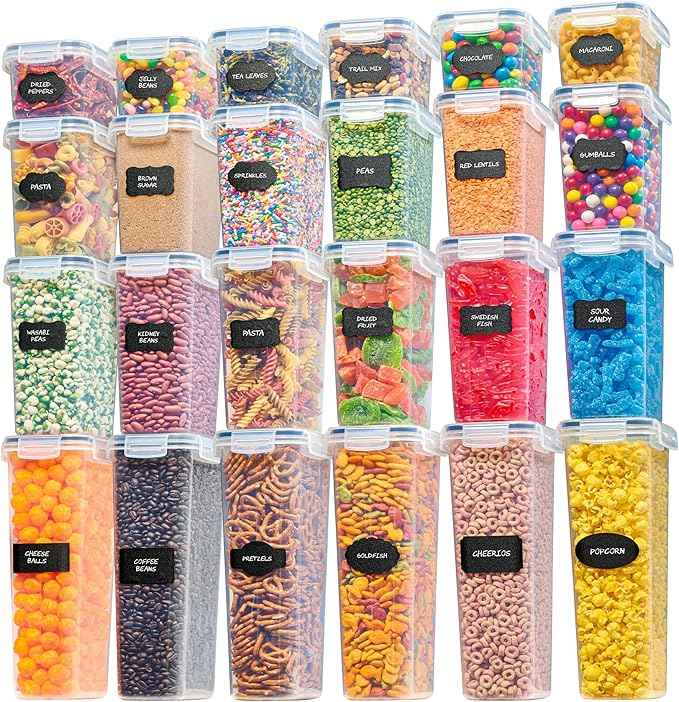 Oizeir Airtight Food Storage Containers Set - Air Tight with Lids - Pasta Flour Sugar Cereal - Storage Containers for Food (Clear-24 Pack)
