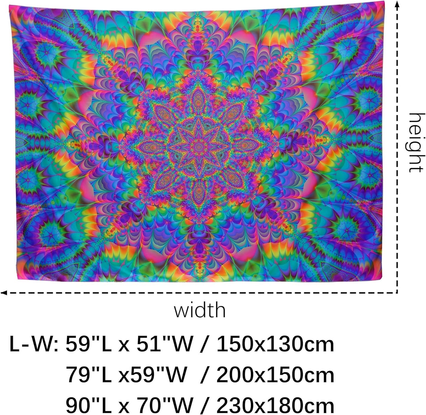 OSVINO Blacklight Mandala Tapestry 59"x51" Glow In The Dark Psychedelic Boho Tapestry Colorful Backdrop Bohemian Room Decor UV Reactive Hippie Wall Posters for Bedroom, Mandala,