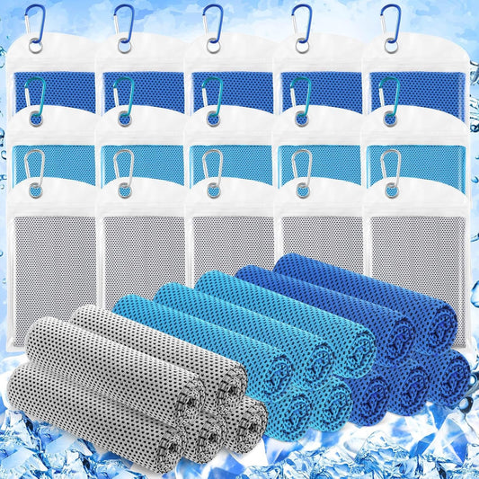 Hosuly 15 Pack Cooling Towels 40 x 12 Cooling Towels for Neck and Face Ice Towel Microfiber Soft Breathable Chilly Yoga Towel for Hot Weather (Dark Blue,Light Blue,Light Gray)