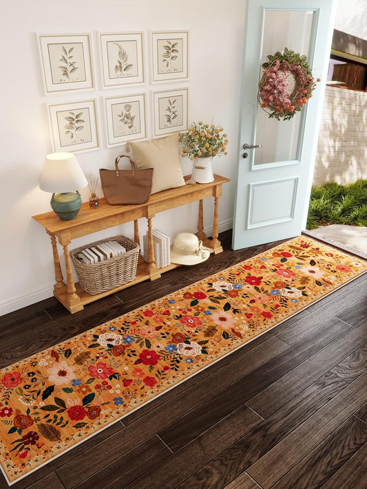 Runners for Hallways Kitchen Runner Rug Non Slip 2'x10' Long Washable Rugs with Rubber Backing Soft Floral Carpet Runner for Hallways, Kitchen, Laundry, Bedroom, Bathroom(Yellow)