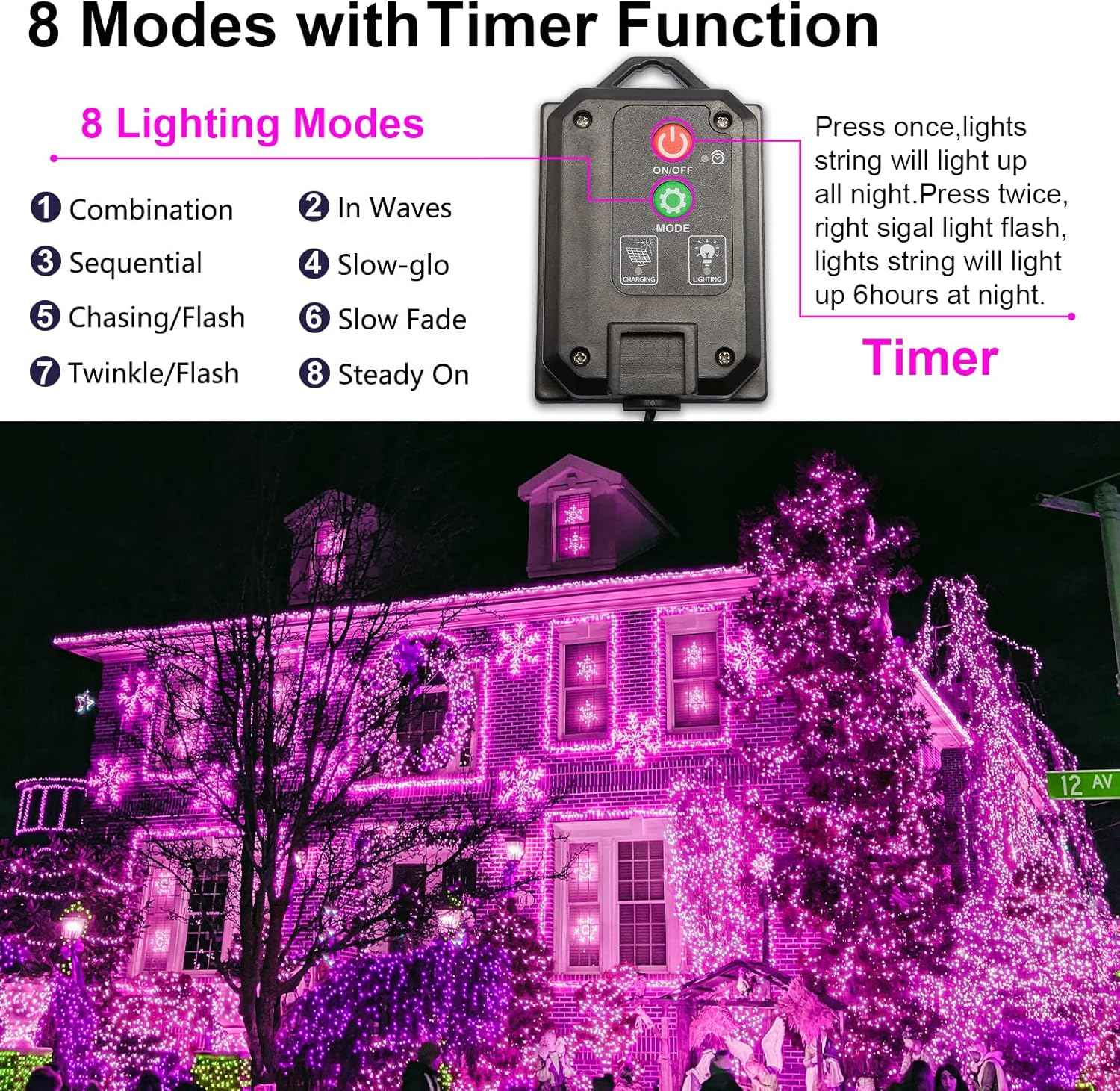 Valentines Day Solar Christmas String Lights Outdoor Pink 2 Pack 144ft 400LED Fairy Lights with 8 Modes, IP44 Waterproof Lights for Tree Garden Patio Wedding Party Yard Decor