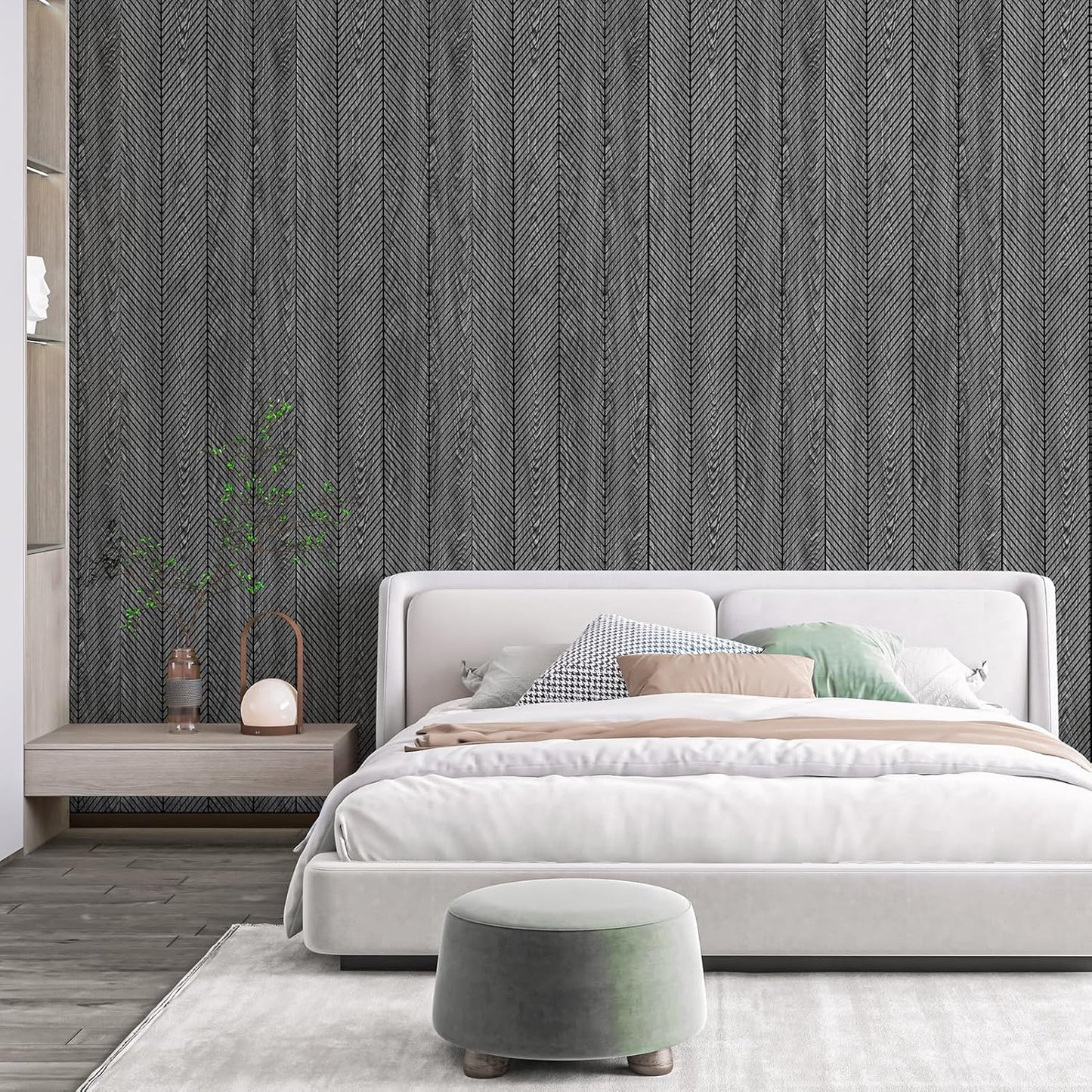 Art3d 4-Pack Glue-On Herringbone Wainscoting Panel for Interior Wall Decor - 104 x 12 Inch Polystyrene Ultralight Slim Slat Wall Panels for Living Room Bedroom, Weathered Teak