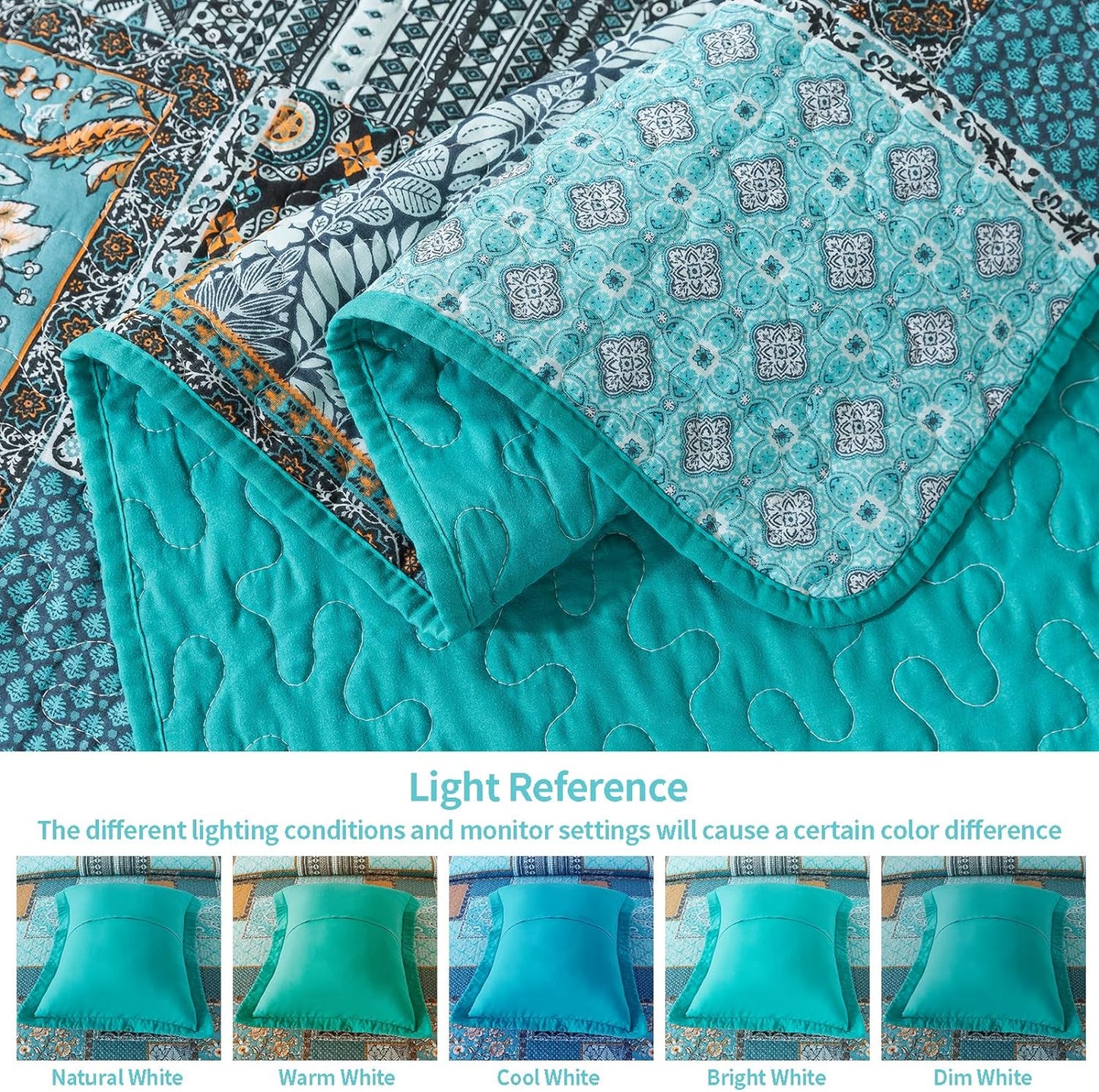VAPUTAR Cotton Quilt Twin Size Bedding Set - 2 Pieces, Farmhouse Twin Size Quilts, Lightweight Reversible Coverlets Bedspreads for All Season (Teal/Green Chic)