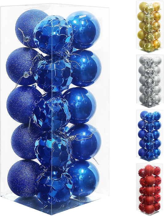 Lulu Home Christmas Ball Ornaments, 20 Ct 3.15" Pre-Strung Hanging Ornament Decorations, Xmas Shatterproof Plastic Balls for Holiday Party Wreath Garlands Trees, Blue