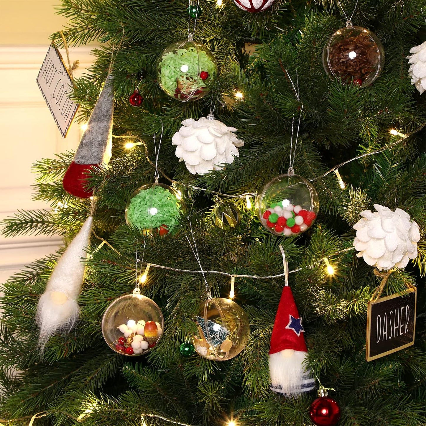 Sratte 36 Pcs Christmas Fillable Ornaments Ball Clear Plastic Hanging Ornaments DIY Craft Transparent Ball for Wedding Holiday Xmas Party Tree Decor Home(Clear,100 Mm/ 3.94 Inches)