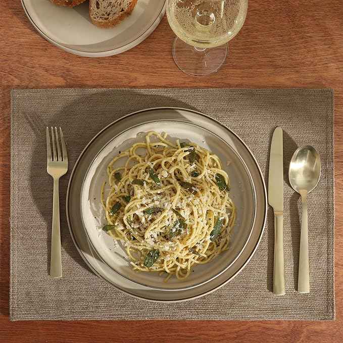 Gibson Elite Liberty Bay 16-Piece Pottery Clay Stoneware Dinnerware Set – Taupe Reactive Glaze, Stackable Plates and Bowls W/Pasta Bowl, Service for 4 – Microwave & Dishwasher Safe