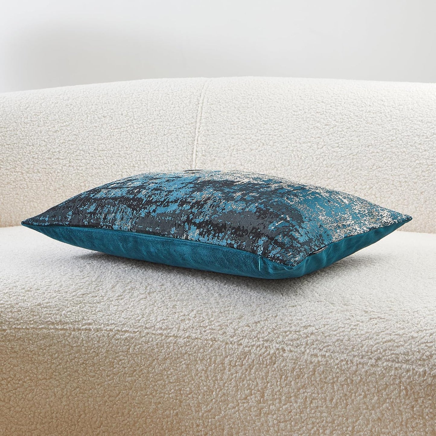 THE-TINOART Teal & Gold Embroidered Jacquard Pillow Cover 12x20 Inches – Luxury Reversible Decorative Throw Pillow Cover with Gold Thread & Velvet Backing, Elegant Holiday Home Decor