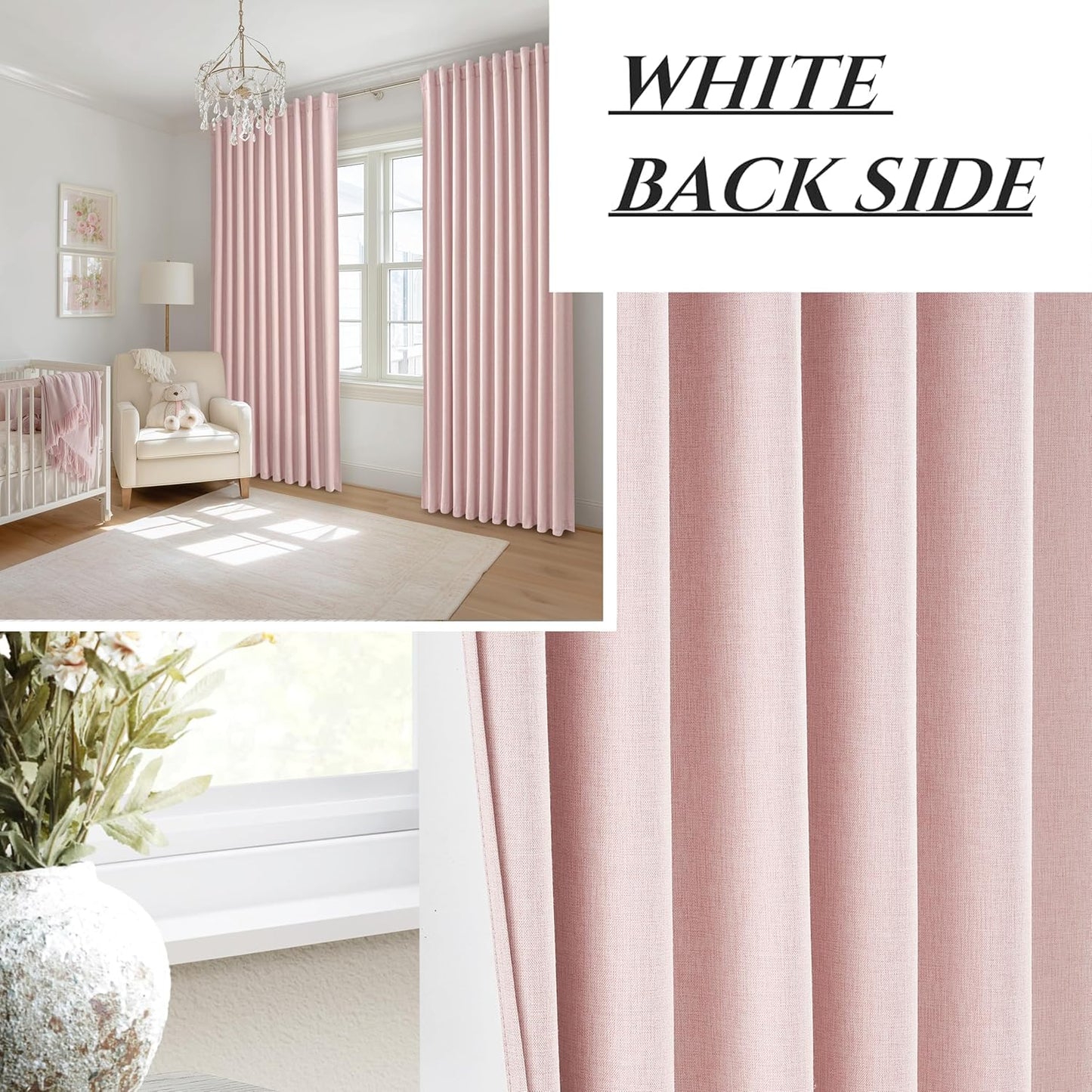 Cute Baby Pink Blackout Curtains 70 Inches Extra Wide Pleated for Grils Bedroom 2 Panels Set, 96 Inch Long Curtain for Sliding Glass Doors Thermal Large Window Heavy Duty Drapes (W70xL96x 2 Panels)