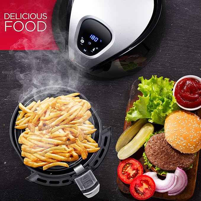 alpina Hot air fryer, fryer, roasting, frying, grilling, roasting and frying, up to 80% less fat, 2-4 people, 2.4 liters, black