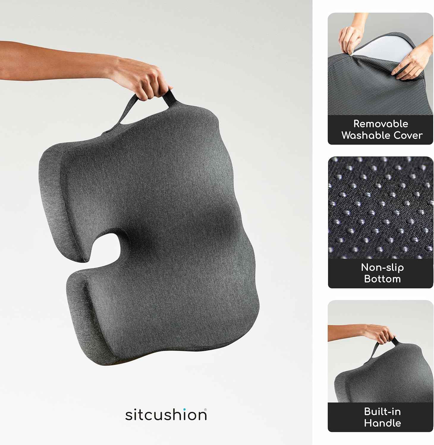 SitCushion X Large Office Chair Cushion for Sciatica Pain Relief, Memory Foam Seat Cushion for Car Seat Pad, Orthopedic Pillow. Computer Chair Cushion for Tailbone Pain Relief All Day Comfort (Gray)
