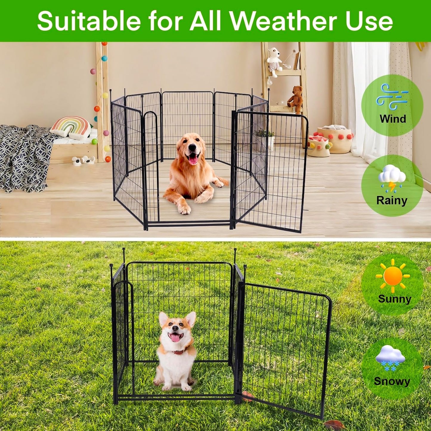 Garden Fencing 32 inch High, 12 Panels Total 26.6 Ft(L) Dog Fence Outdoor for Yard, Gate 21 Inches Wide with Low Sills. Fencing for Garden beds, Animal Barrier Fences, Rabbit Fence