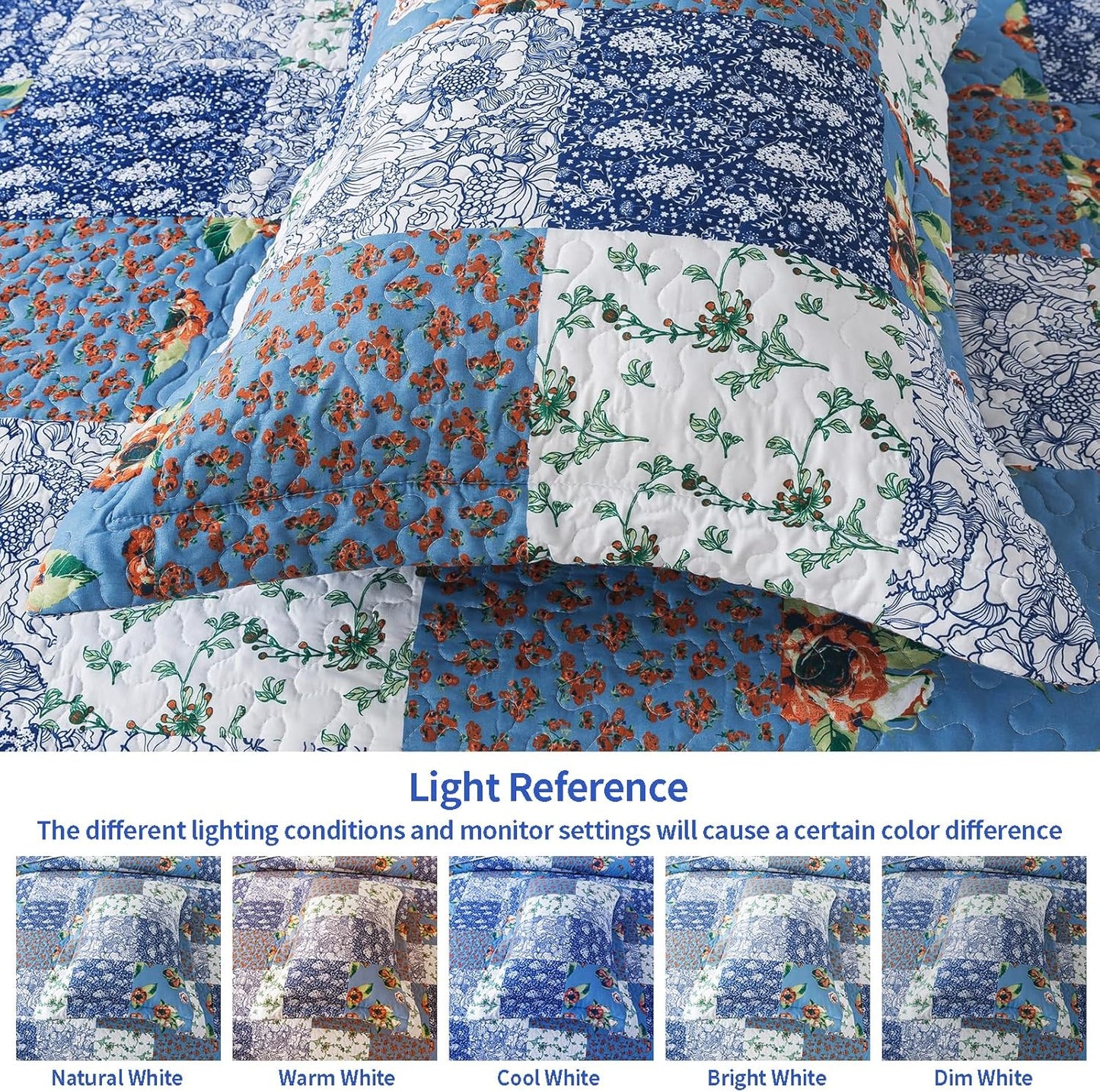 VAPUTAR Queen Size Quilt Set - Reversible Floral Queen Size Bedspreads with Wavy Edges - Lightweight Farmhouse Queen Quilt Bedding Sets for Bed Decorations, 3 Pieces