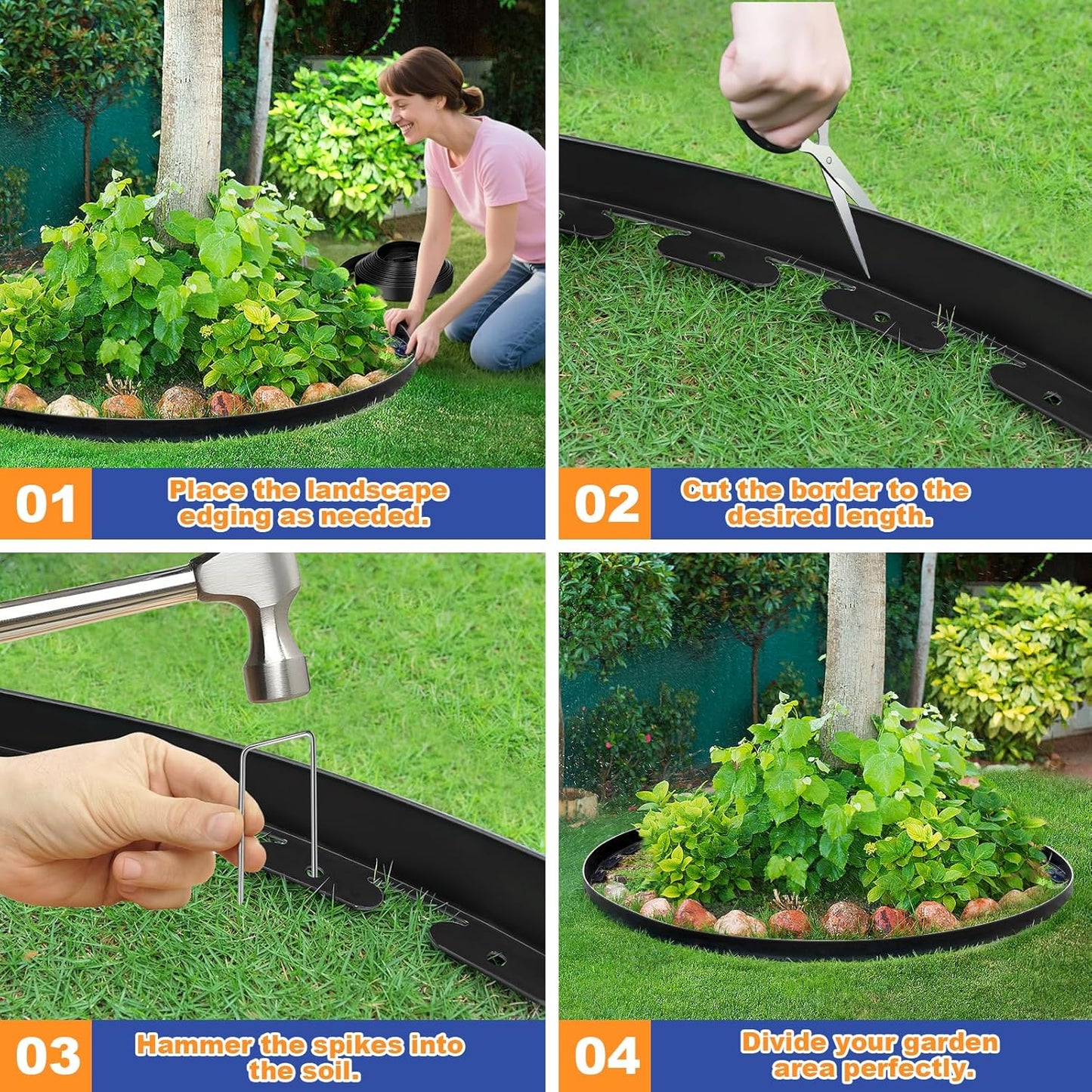 1.5 Inch x 100 FT (Multiple Sizes Available) Landscape Edging, Garden Edging Borders with 100pcs Upgrade Stakes, Flexible No Dig Plastic Garden Border for Lawn, Landscaping, Flower Beds and Yard