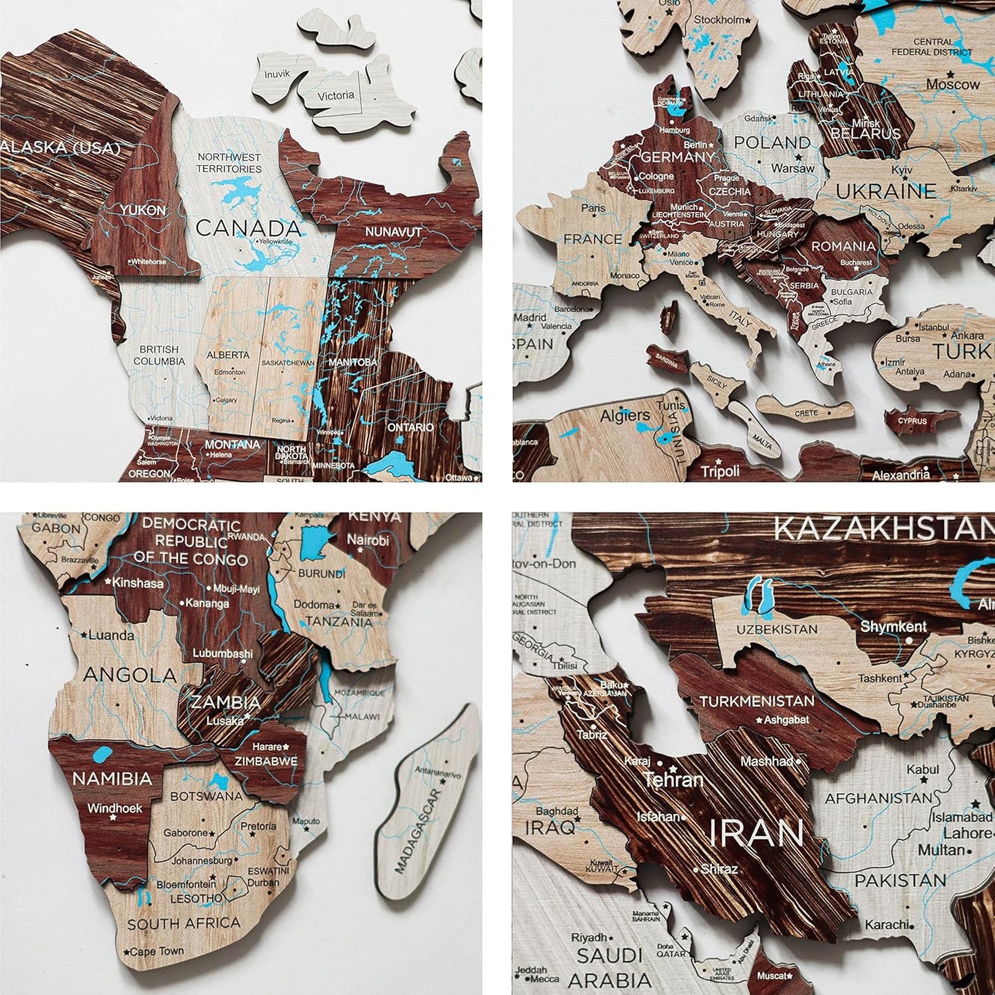Handmade 3D Wood World Map Wall Art Large Wall Decor Track Your World Travels - Special For Home, Kitchen And Office (Medium, Cappuccino)
