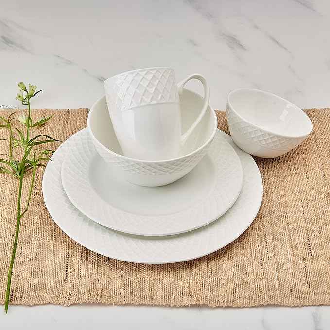 Mikasa Trellis Bone China Lightweight Chip Resistant 40 Piece Dinnerware Set, Service for 8