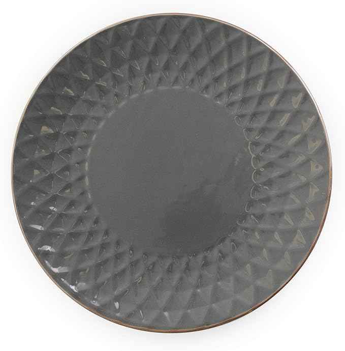 Elama Round Stoneware Collection Dinnerware Dish Set, 16 Piece, Slate and Pearl