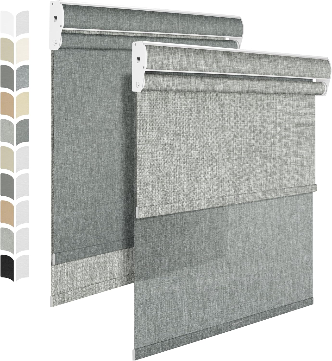 BERISSA Cordless Dual Roller Shades with Cassette Valance, Double Window Shades Blackout and Light Filtering, Day and Night for Home Office Door. Linen Grey, 41 W x 64" H