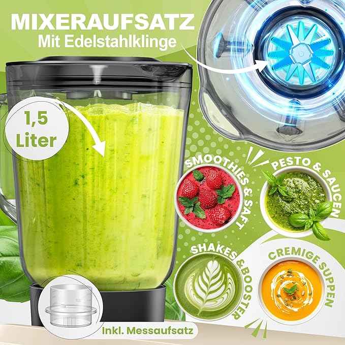 KESSER® K-KM 3000 Universal 3-in-1 Food Processor with Meat Grinder, Kneader | Multi-Function Blender | 1.5L Juice Extractor, Sausage Kit, Pasta and Biscuit Moulds, Cream