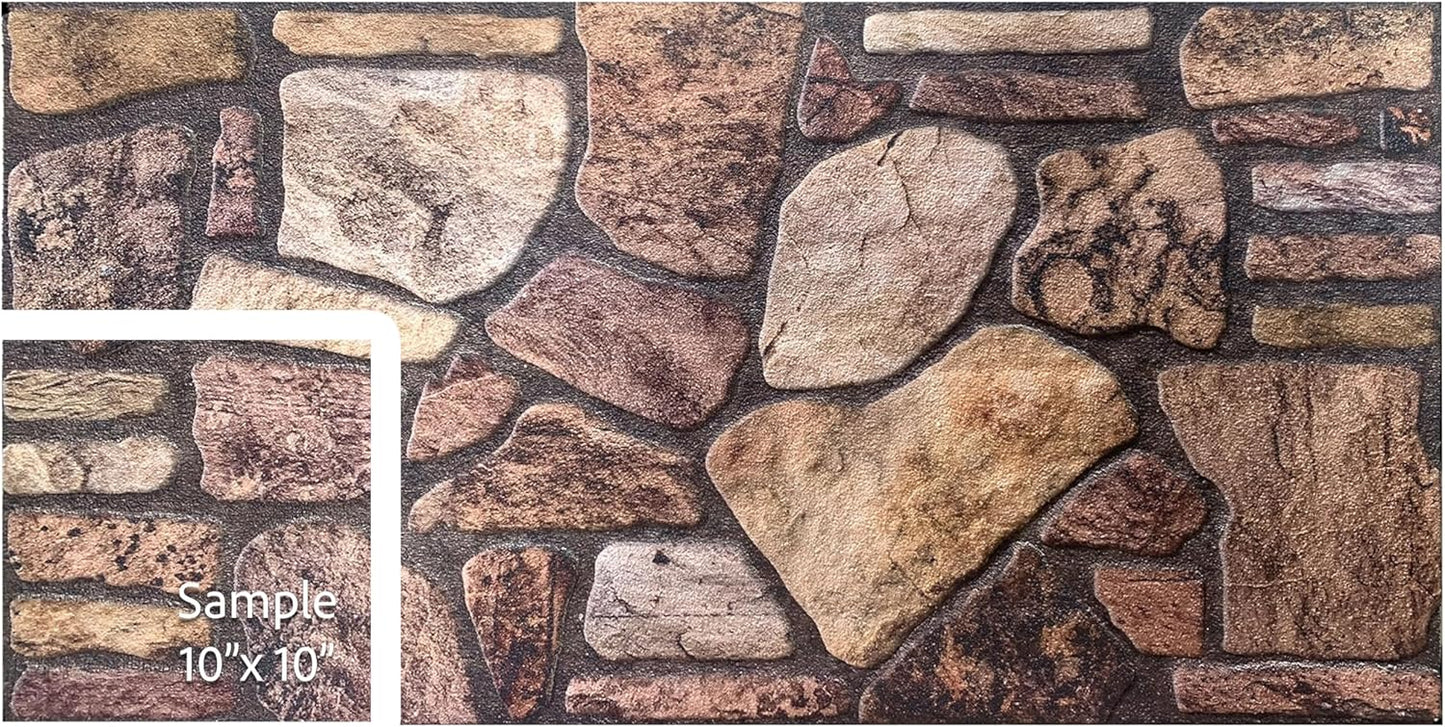 Dundee Deco 3D Wall Panels - Cladding Mahogany Brown Stone Look Wall Paneling, Styrofoam Facing for Interior and Exterior Applications, DIY, Sample, Size 10 x 10 in.