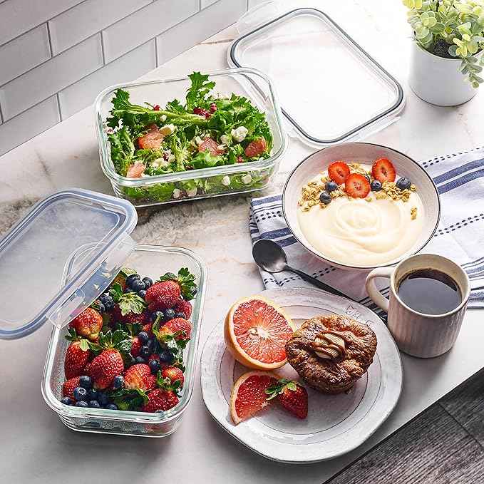 40pc Set Glass Food Storage Containers & Bowls with Airtight Lids - Leakproof BPA-Free Meal Prep Airtight Stackable Lunch Boxes, Kitchen Pantry & Storage Organizers - Microwave Freezer Dishwasher Safe