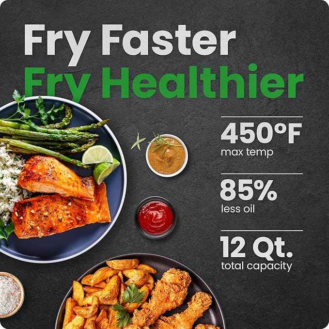 Chefman 12-Quart 5-in-1 Air Fryer Oven with Digital Timer, Touchscreen, and 12 Presets - Family Size Countertop Convection Oven, Dishwasher-Safe Parts