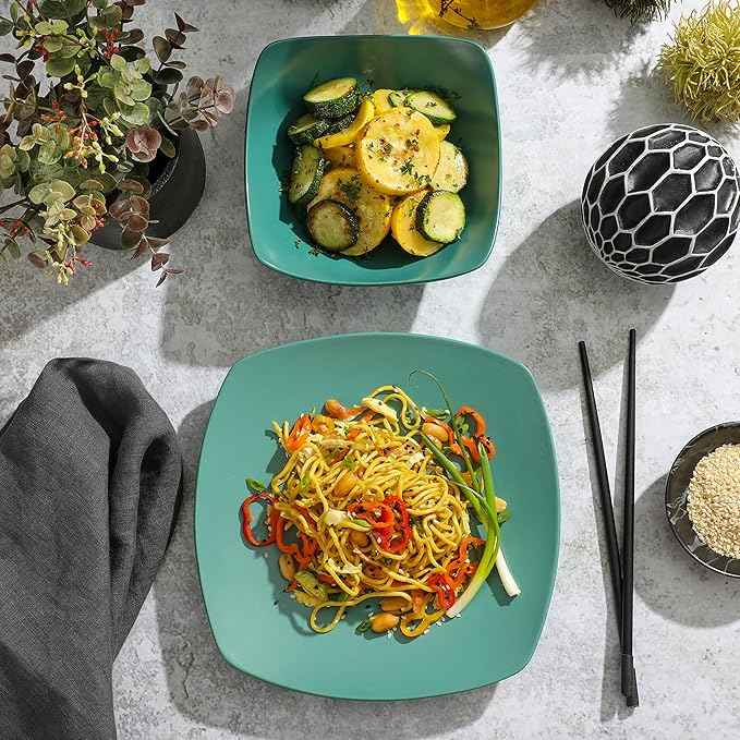 Gibson Home Zen Buffet Matte Porcelain 8 Piece Chip and Scratch Resistant Plates and Bowls Dinnerware Set - Green, Service for 4 (8pcs)