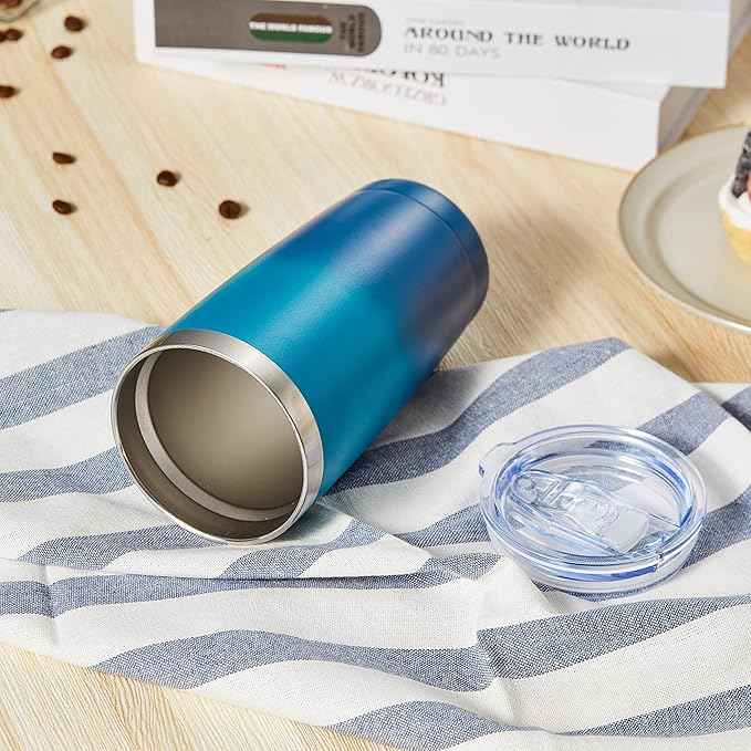 COMOOO 20oz Tumbler with Straw Stainless Steel Insulated Coffee Tumbler Cups Double Wall Vacuum Travel Coffee Mug with Splash Proof Sliding Lid for Hot Cold Drinks (Dark Night, 1 Pack)