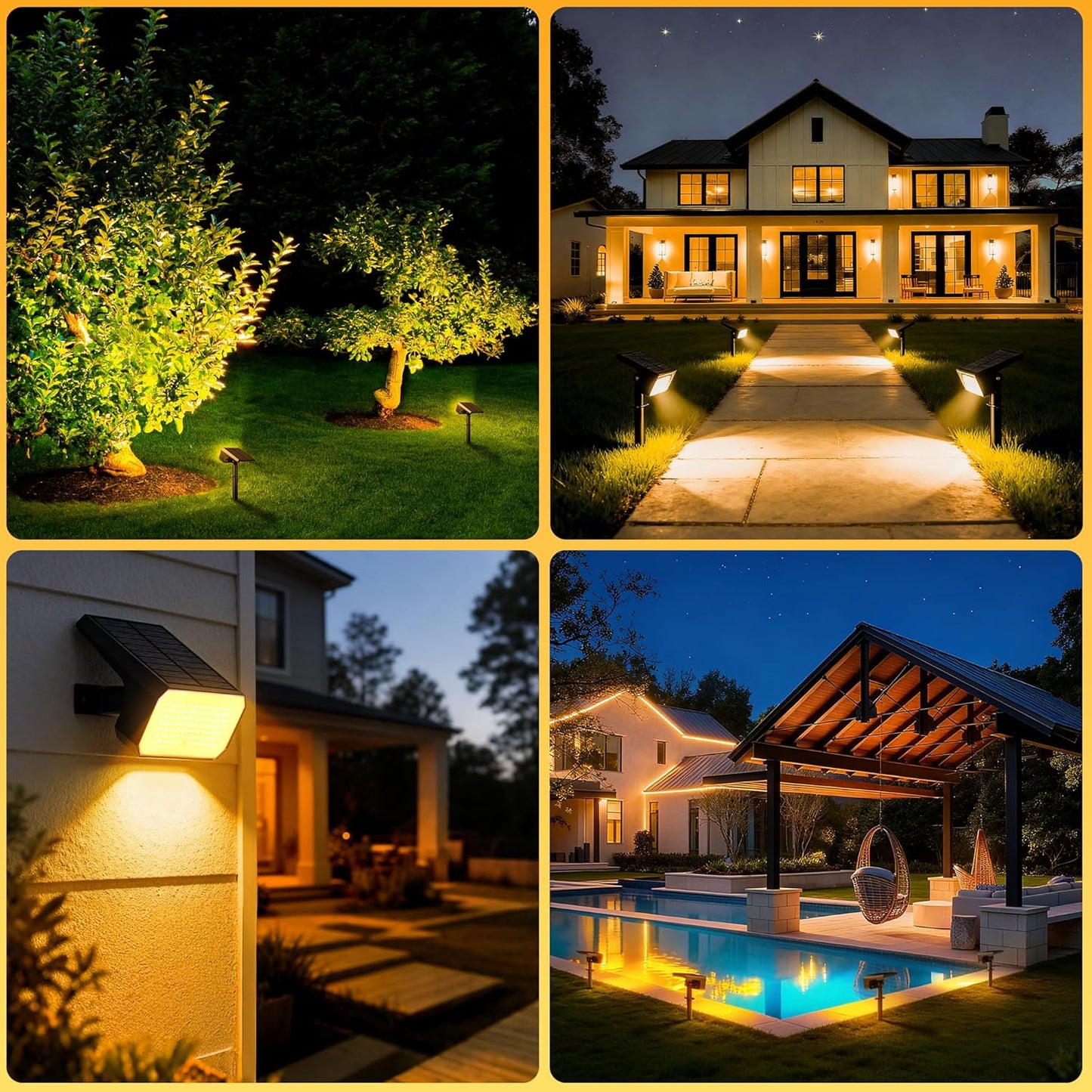 Solar Spot Lights Outdoor, [10 pack/118 LED] 4 Modes Auto On/Off Solar Landscape Spotlights, Ip67 Waterproof Solor Powered Pathway Lights for Outside Yard Garden Walkway Tree Patio (Warm White)