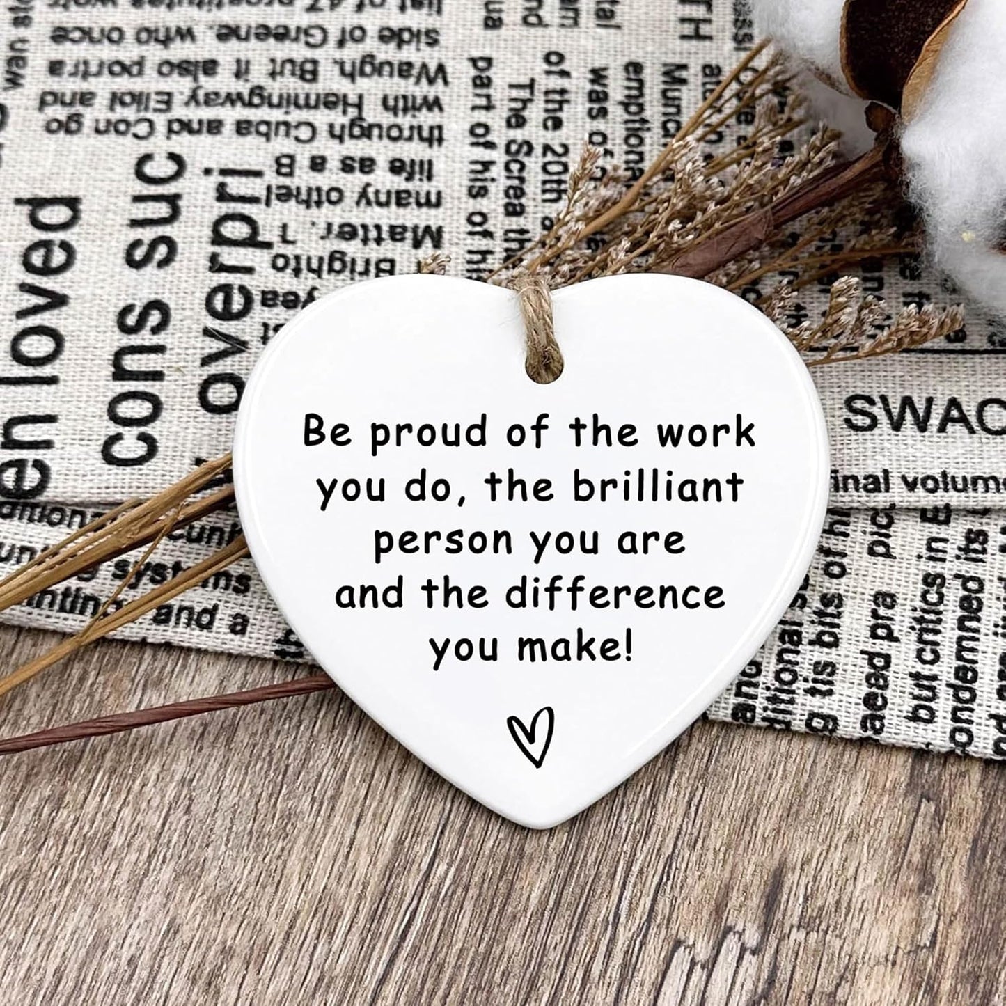 Thank You Ceramic Heart Ornament - Leaving, New Job, Coworker, Retirement Goodbye Farewell Gift - Appreciation Gifts for Coworkers, Teachers, Nurses