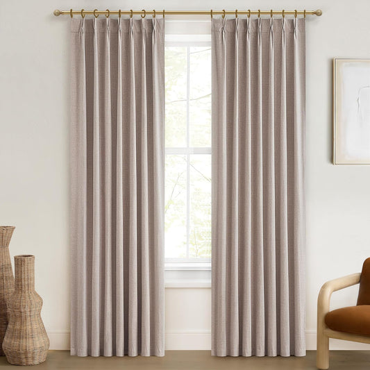 Pinch Pleated Heavy Burlap 78 Inch Length Curtains for Kids Room 2 Panels Set,Rustic Natural Linen Blend Blackout Curtain for Nursery Back Tab 78 Inches Soundproof Window Drapes 40" Wx78 L