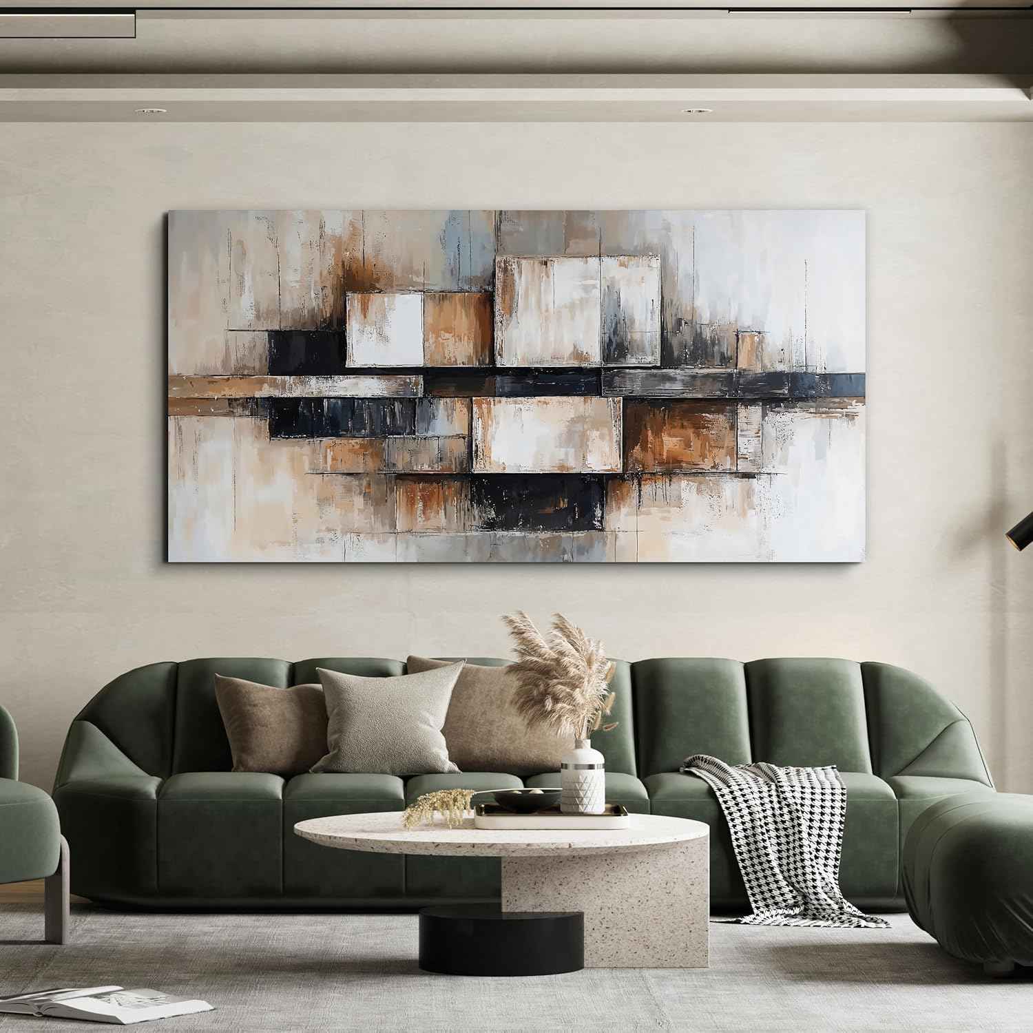 Large Abstract Geometric Decor Modern Abstract Geometric Beige And Black Wall Art Decorations Wall Art For Living Room Art Wall Canvas Wall Art Prints For Bedroom And Office Wall Decor 24 X 48 Inch